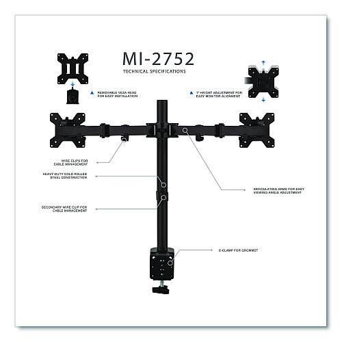 MOUNT-IT! Full Motion Dual Monitor Desktop Mount, For 17" to 27" Monitors, 360 Degree Rotation, +/-90 Degree Tilt, Black, Supports 22lb (MI2752)