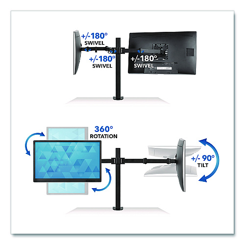 MOUNT-IT! Full Motion Dual Monitor Desktop Mount, For 17" to 27" Monitors, 360 Degree Rotation, +/-90 Degree Tilt, Black, Supports 22lb (MI2752)