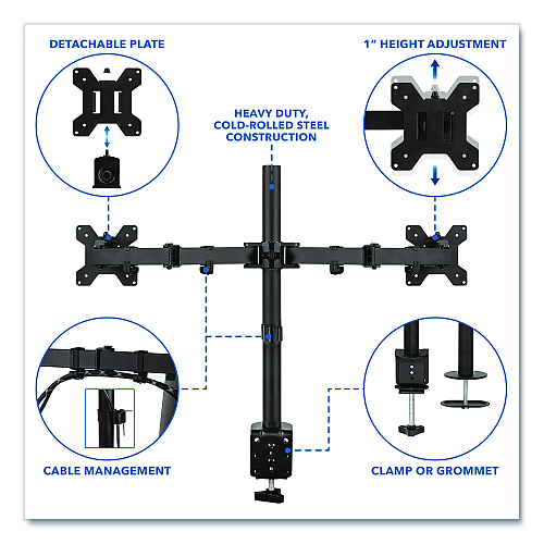 MOUNT-IT! Full Motion Dual Monitor Desktop Mount, For 17" to 27" Monitors, 360 Degree Rotation, +/-90 Degree Tilt, Black, Supports 22lb (MI2752)