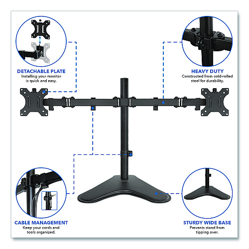 MOUNT-IT! Dual Monitor Desk Stand, For 19" to 32" Monitors, 36.4" x 11" x 18.3", Black, Supports 17.6 lb (MI2781)