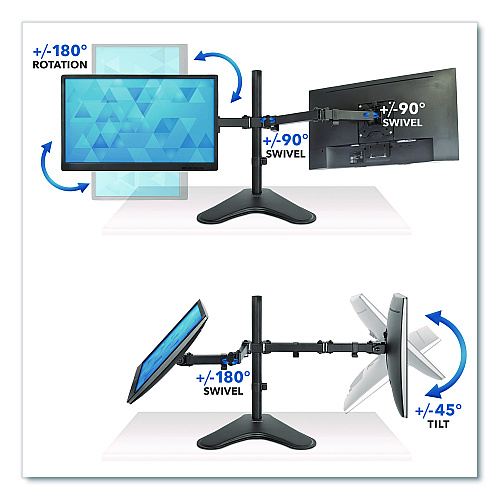 MOUNT-IT! Dual Monitor Desk Stand, For 19" to 32" Monitors, 36.4" x 11" x 18.3", Black, Supports 17.6 lb (MI2781)