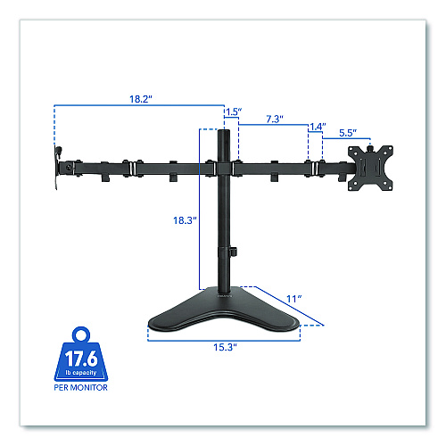 MOUNT-IT! Dual Monitor Desk Stand, For 19" to 32" Monitors, 36.4" x 11" x 18.3", Black, Supports 17.6 lb (MI2781)
