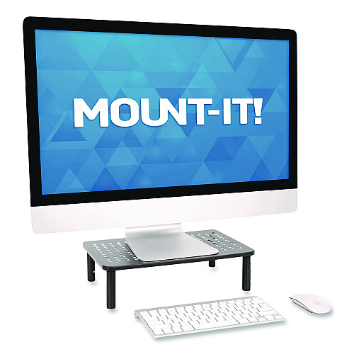 MOUNT-IT! Adjustable Desktop Monitor Riser, For Up to 32" Monitors, 14.57" x 9.25" x 5.51", Black, Supports 44 lb (MI7363)