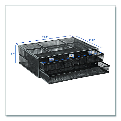 MOUNT-IT! Metal Mesh Monitor Stand with Storage Drawers, For Up to 32" Monitors, 15.8" x 11.8" x 4.7", Black, Supports 30 lb (MI7365)