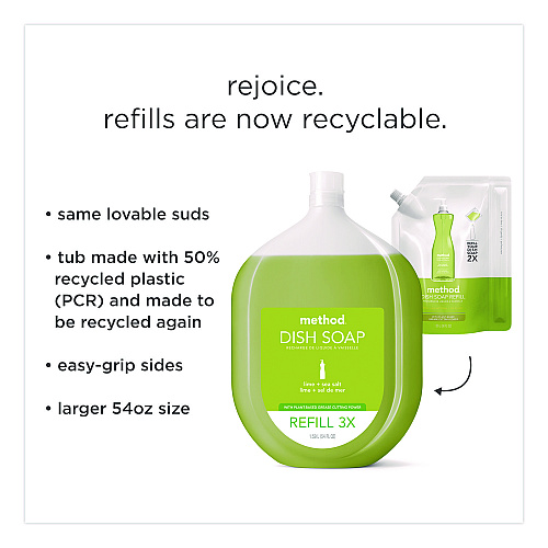 Method Dish Soap Refill, Lime and Sea Salt Scent, 54 oz Bottle (359411)