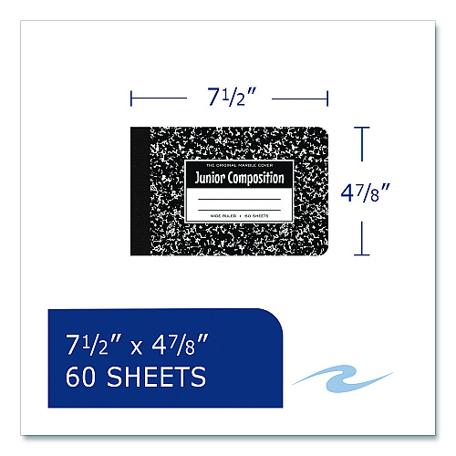 Roaring Spring Junior Composition Notebook, Wide/Legal Rule, Black Marble Cover, (60) 4.88 x 7.5 Sheets (77122)