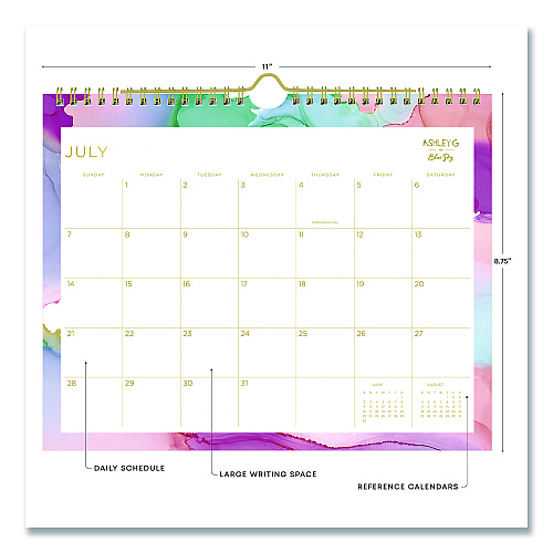 Blue Sky Ashley G Multicolor Smoke Academic Year Wall Calendar, 11 x 8.75, White/Multicolor Sheets, 12-Month (July to June): 2025-2026 (150160)