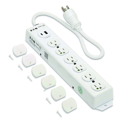 Tripp Lite Safe-IT Medical-Grade Power Strip with Antimicrobial Protection, 6 Hospital-Grade Outlets, USB Charging, 2 ft Cord, White (PS602HGUSB)