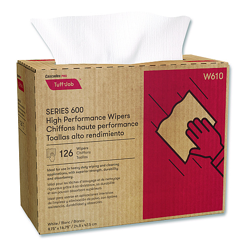 Cascades Tuff-Job S600 High Performance Wipers, 9 3/4 x 16 3/4, 126/Box, 10 Box/Carton (W610)