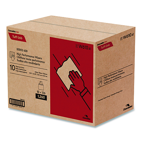 Cascades Tuff-Job S600 High Performance Wipers, 9 3/4 x 16 3/4, 126/Box, 10 Box/Carton (W610)