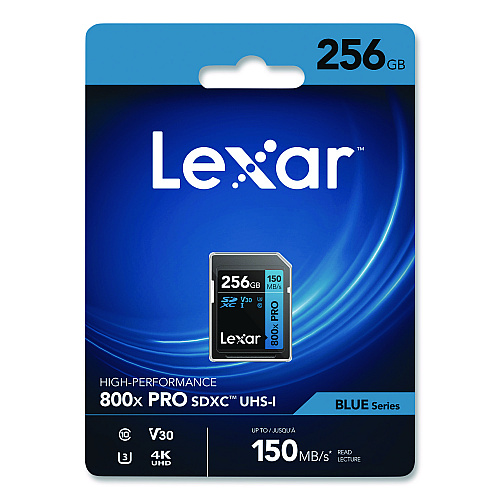 Lexar High-Performance PRO BLUE Series SDXC Memory Card, UHS-I V30 U1 Class 10, 256 GB (LSD800P256GB)