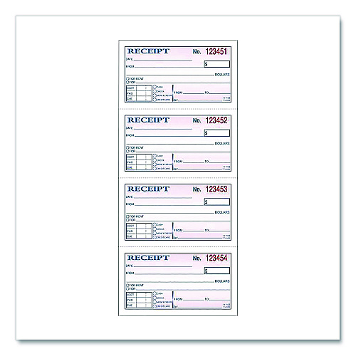 Adams Money/Rent Receipt Book, Two-Part Carbonless, 4.75 x 2.75, 200 Forms Total (DC1152)