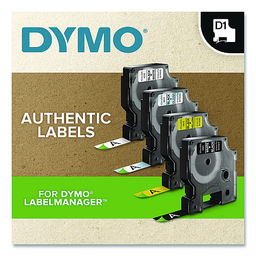DYMO D1 Standard Labels, 0.5" x 23 ft, Black Print on White Tape, 2/Pack (1926208)