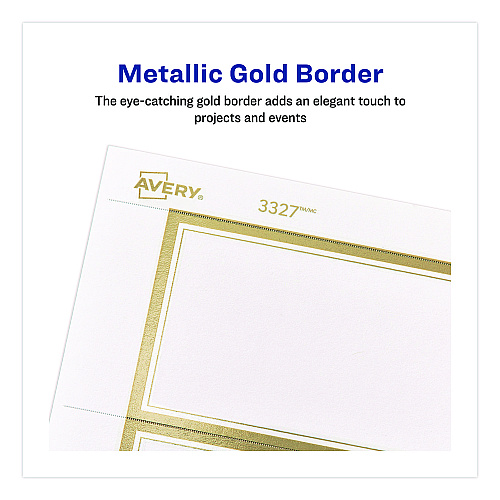 Avery Business Cards with Metallic Gold Borders, Inkjet/Laser, 2 x 3.5, White, 10 Cards/Sheet, 10 Sheets/Pack (3327)