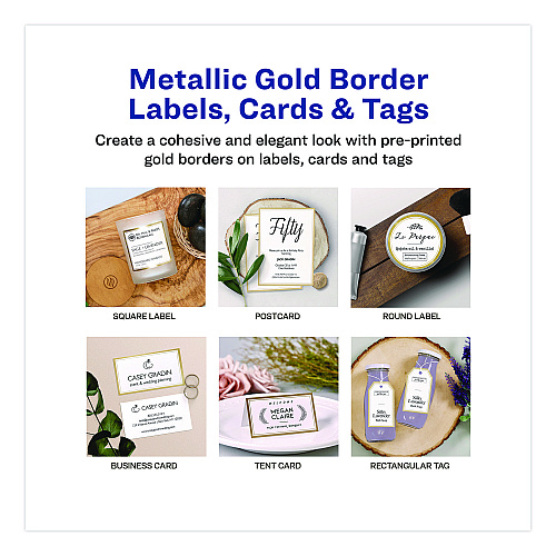 Avery Business Cards with Metallic Gold Borders, Inkjet/Laser, 2 x 3.5, White, 10 Cards/Sheet, 10 Sheets/Pack (3327)