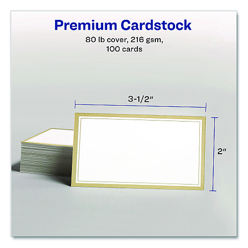 Avery Business Cards with Metallic Gold Borders, Inkjet/Laser, 2 x 3.5, White, 10 Cards/Sheet, 10 Sheets/Pack (3327)