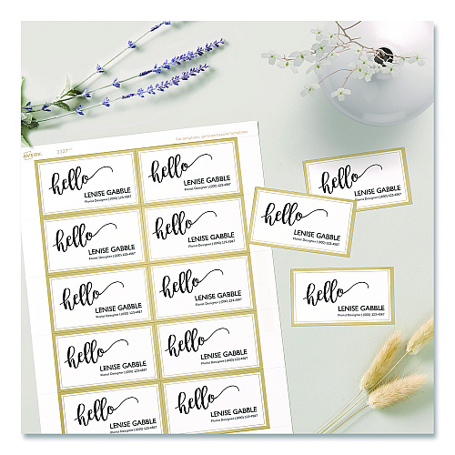 Avery Business Cards with Metallic Gold Borders, Inkjet/Laser, 2 x 3.5, White, 10 Cards/Sheet, 10 Sheets/Pack (3327)