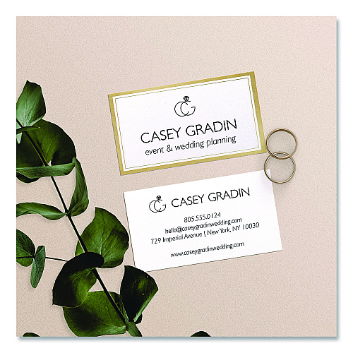 Avery Business Cards with Metallic Gold Borders, Inkjet/Laser, 2 x 3.5, White, 10 Cards/Sheet, 10 Sheets/Pack (3327)