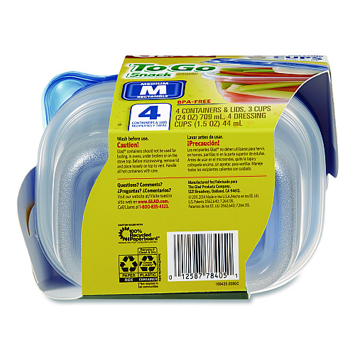 Glad To Go Lunch Containers, 2 Compartments, 32 oz, Plastic, 4/Pack (134347)