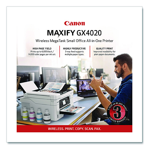 Canon MegaTank MAXIFY GX4020 Wireless Color All-in-One Inkjet Printer, Copy, Fax, Print, Scan