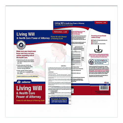 Adams Living Will and Healthcare POA Form Kit with Instructions and Digital Download, 8.5 x 11, Unlimited Number of Forms (K306)