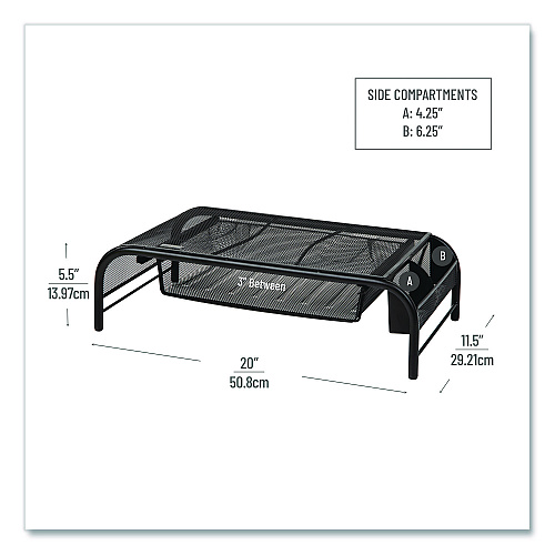 Mind Reader Metal Mesh Monitor Stand with Paper Tray, 20" x 11.5" x 5.5", Black, Supports 33 lb, 2/Pack (2MESHMONBLK)