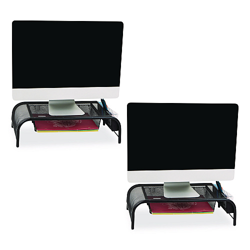 Mind Reader Metal Mesh Monitor Stand with Paper Tray, 20" x 11.5" x 5.5", Black, Supports 33 lb, 2/Pack (2MESHMONBLK)