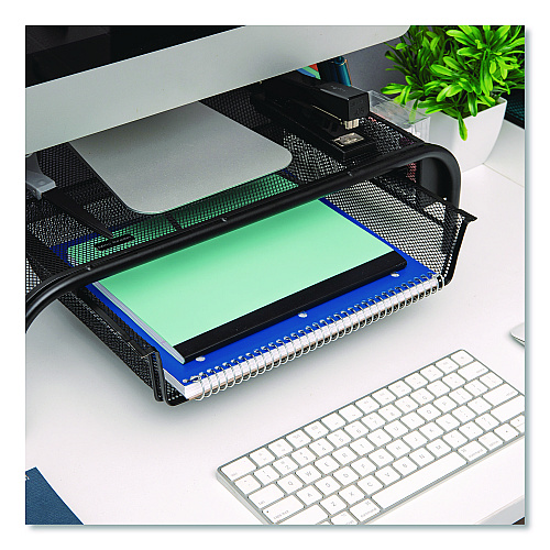 Mind Reader Metal Mesh Monitor Stand with Paper Tray, 20" x 11.5" x 5.5", Black, Supports 33 lb, 2/Pack (2MESHMONBLK)