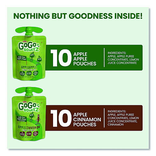 GoGo Squeez Fruit on the Go, (10) Apple/(10) Apple Cinnamon, 3.2 oz Pouch, 20/Box (24331019)