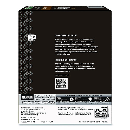 Peet's Coffee & Tea Major Dickason's Blend K-Cups, 0.44 oz, 88/Carton (65470)