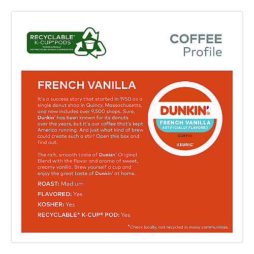 Keurig French Vanilla Coffee K-Cup Pods, 0.37 oz, 22/Box, 4 Boxes/Carton (400847)