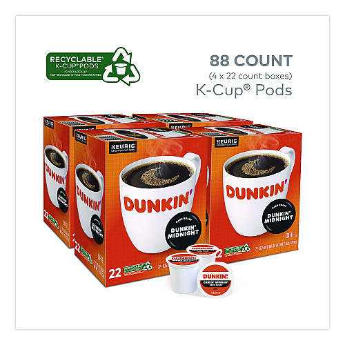 Dunkin Donuts Midnight Coffee K-Cups, 0.35 oz, 22/Box, 4 Boxes/Carton (400849)
