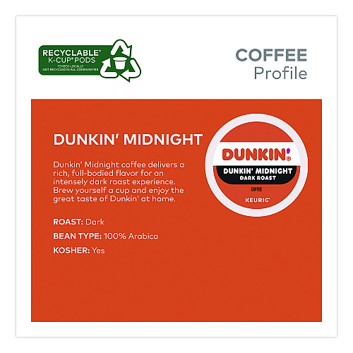 Dunkin Donuts Midnight Coffee K-Cups, 0.35 oz, 22/Box, 4 Boxes/Carton (400849)