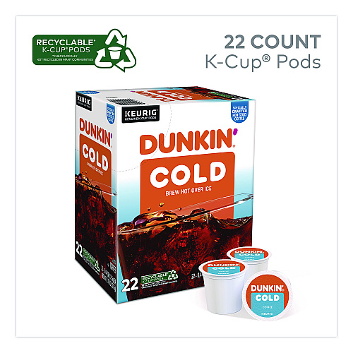 Dunkin Donuts Cold Iced Coffee K-Cups, Regular, 0.44 oz, 22/Box (5000369251)