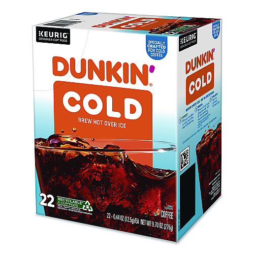 Dunkin Donuts Cold Iced Coffee K-Cups, Regular, 0.44 oz, 22/Box (5000369251)
