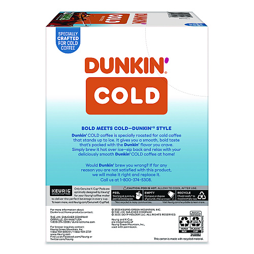 Dunkin Donuts Cold Iced Coffee K-Cups, Regular, 0.44 oz, 22/Box (5000369251)