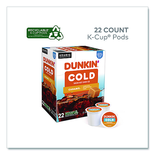 Dunkin Donuts Cold Iced Coffee K-Cups, Caramel, 0.44 oz, 22/Box (5000375314)