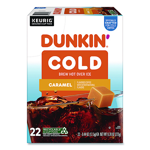 Dunkin Donuts Cold Iced Coffee K-Cups, Caramel, 0.44 oz, 22/Box (5000375314)