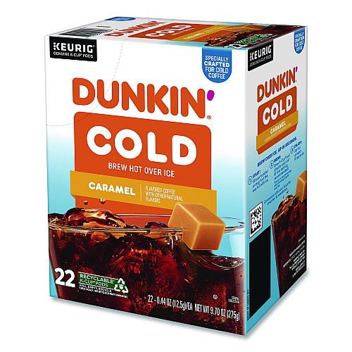 Dunkin Donuts Cold Iced Coffee K-Cups, Caramel, 0.44 oz, 22/Box (5000375314)