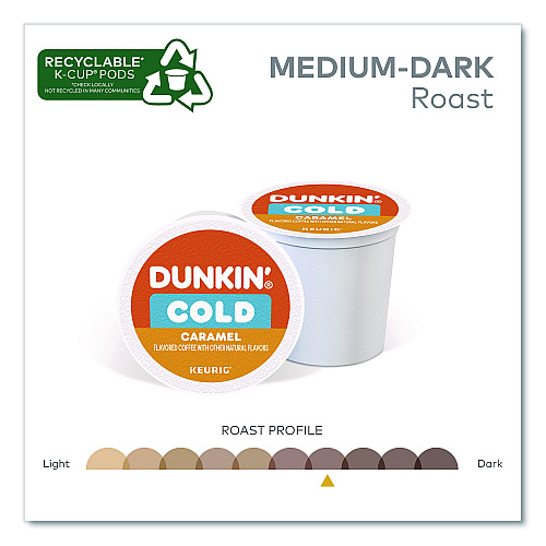 Dunkin Donuts Cold Iced Coffee K-Cups, Caramel, 0.44 oz, 22/Box (5000375314)
