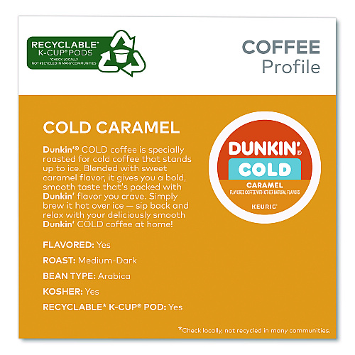 Dunkin Donuts Cold Iced Coffee K-Cups, Caramel, 0.44 oz, 22/Box (5000375314)