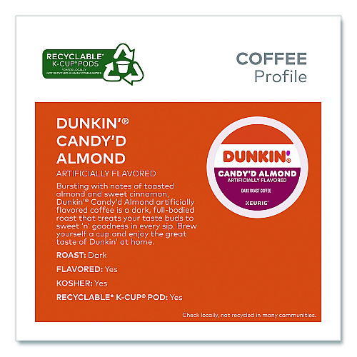 Dunkin Donuts Candy'd Almond Coffee K-Cups, 0.35 oz, 22/Box (5000375651)