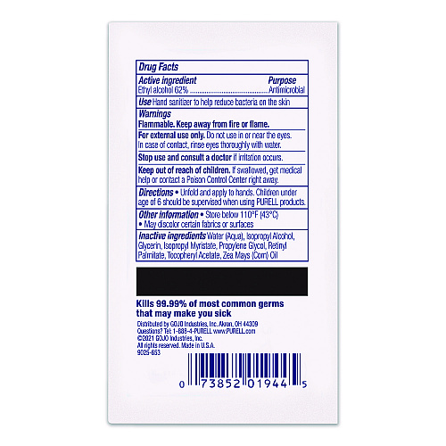 PURELL Cottony Soft Individually Wrapped Sanitizing Hand Wipes, 5 x 7, Herbal Scent, White, 480/Carton (902512)