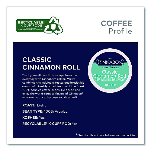 Cinnabon Classic Cinnamon Roll Coffee K-Cups, 0.33 oz, 48/Box (24297522)