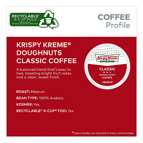 Krispy Kreme Doughnuts Classic Coffee K-Cups, Medium Roast, 0.33 oz, 48/Box (24306975)