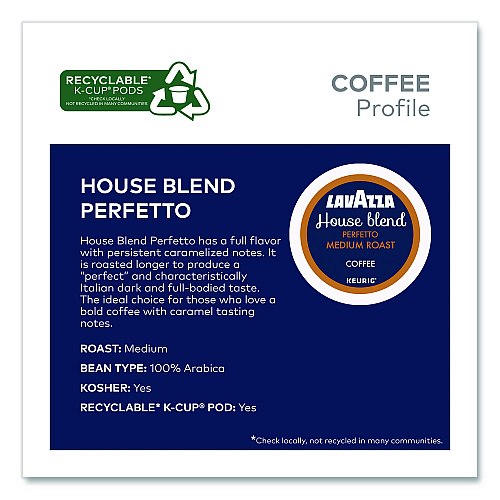 Lavazza Perfetto Coffee K-Cups, House Blend, 0.41 oz, 22/Box (5000382580)