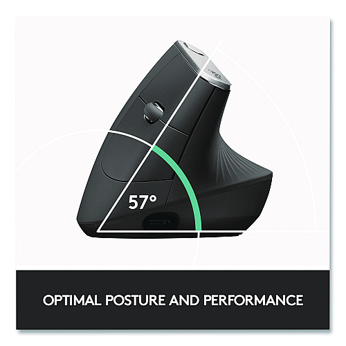 Logitech MX Vertical Advanced Ergonomic Mouse, 2.4 GHz Frequency/33 ft Wireless Range, Left/Right Hand Use, Graphite (24342520)