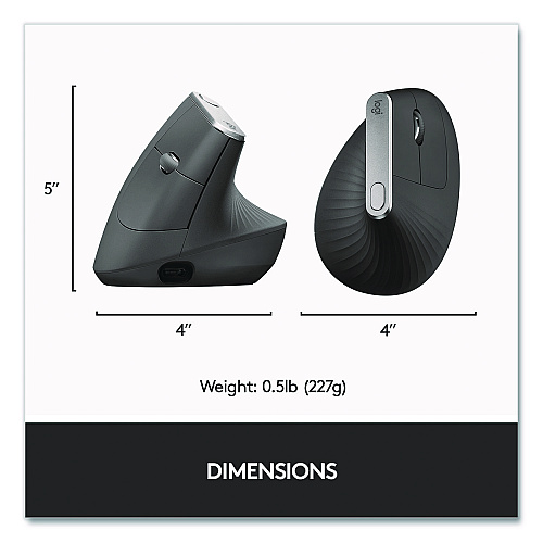 Logitech MX Vertical Advanced Ergonomic Mouse, 2.4 GHz Frequency/33 ft Wireless Range, Left/Right Hand Use, Graphite (24342520)