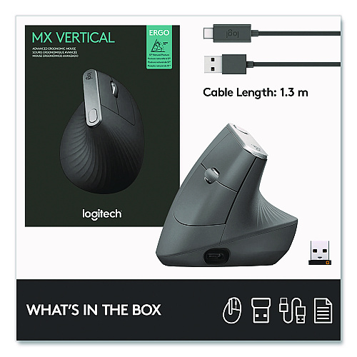 Logitech MX Vertical Advanced Ergonomic Mouse, 2.4 GHz Frequency/33 ft Wireless Range, Left/Right Hand Use, Graphite (24342520)
