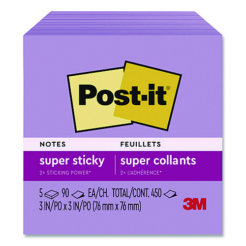Post-it Super Sticky Notes, 3 x 3, Mulberry, 90 Sheets/Pad, 5 Pads/Pack (6545SSCG)